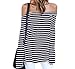 ZJCT Women's Off Shoulder Belled Long Sleeves Striped Shirts Casual Juniors Top NavyStripes M