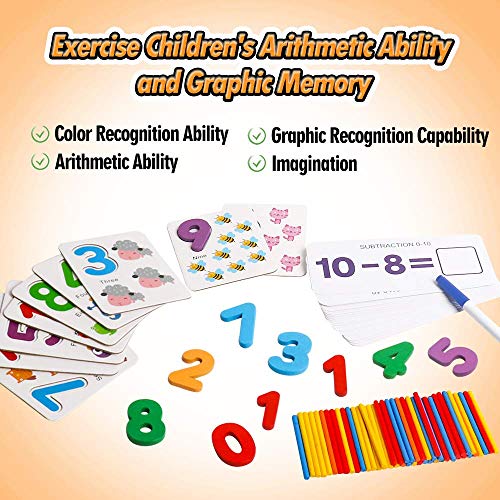 Image of PLUSPOINT Wooden Number Counting Math Game with Flash Cards and Counting Stick Calculation Montessori Toys Game for Toddlers Age 3-10 Year Olds Kids