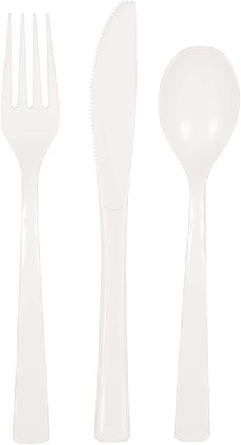 Unique UK 39482 White Assorted Plastic Disposable Cutlery Set 18 Pcs, Pack of 18