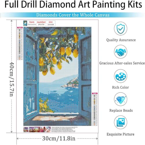 Image of ARPADAMO Diamond Art Kits for Adults,Lemons Window View Diamond Painting Kits for Adults Beginner, Full Drill Round Paint by Diamonds Dot Gem Art for Home Wall Decor 12x16inch
