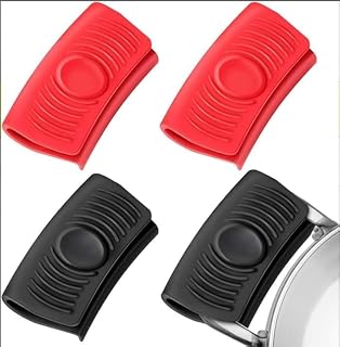 2 Pairs of Heat - Insulated Silicone Assist Handle Holders - Ideal for Cast Iron Woks, Pans, Griddles, Skillets & Plates (Available in Red and Black)