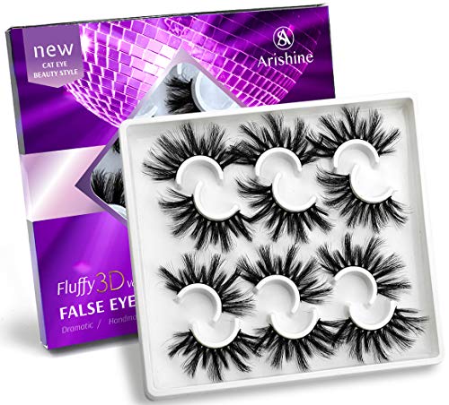 Arishine 25mm Faux Mink Lashes - 3D Volume Dramatic Eyelashes - Long & Fluffy Lashes - Hypoallergenic & Cruelty Free Lashes - Reusable False Lashes Set - Luxurious & Natural Look