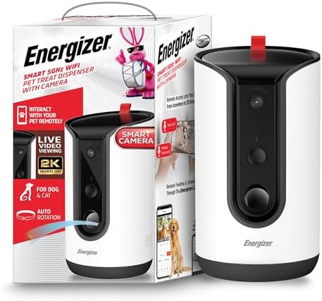 Energizer Smart Pet Treater with 2K Video Camera, 2-Way Audio, Ni...