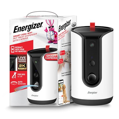 Energizer Smart Pet Treater with 2K Video Camera, 2-Way Audio, Ni...