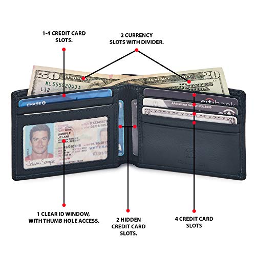 Image of Real Leather Mens Bifold Wallet RFID Blocking Slim Minimalist Front Pocket - Thin & Stylish with ID Window in Gift Box, Midnight Navy Nappa, 4x3.25x0.75, Minimalist