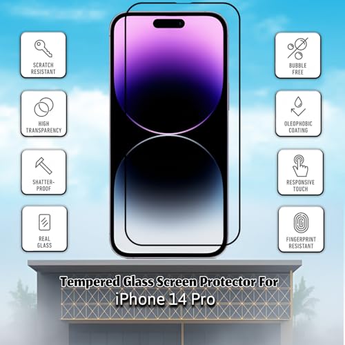 Image of Tempered Glass Screen Protector Compatible for iPhone 14 Pro (6.1 Inch) with Edge to Edge Coverage and Easy Installation kit,Black