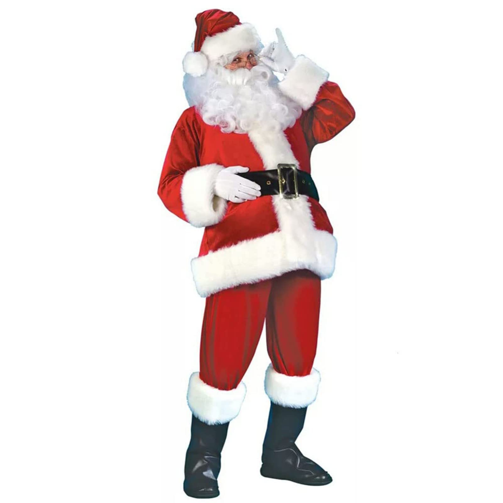 11Pcs Costume Déguisement Père Noel Adulte, Déguisement Noël Homme Père Noël Luxe Complet Costume Déguisement d'hommes pour Noël La Veille Noël Ou Le Carnaval 5XL.