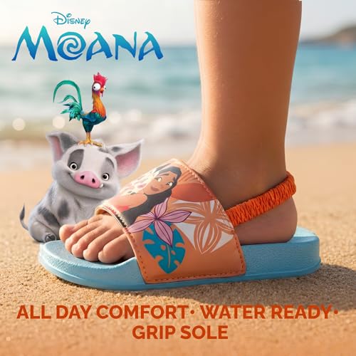 Image of Disney Minnie Mickey Encanto Lightning McQueen Lilo n Stich Sesame Street Little Mermaid Moana Slides Backstrap Slip-On Beach Sandals (Infant /Toddler /Little Kid)
