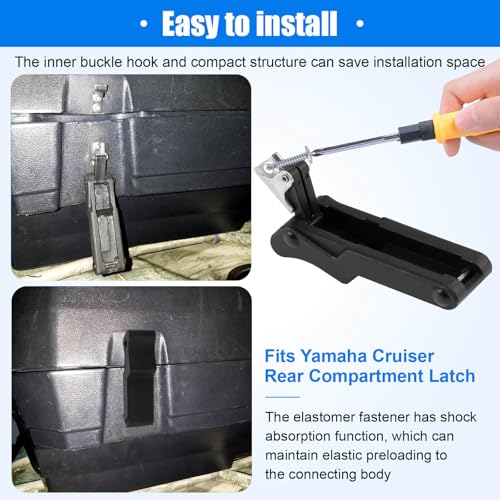 Image of Flexible Rubber Draw Latch, Black Front Storage Rack Rubber Latch with Stainless Steel Concealed Keeper for Cooler, Boat Compartment, Tool Box, Cargo Box - 2 Pcs