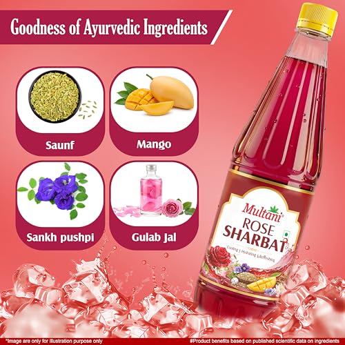 Image of Multani Rose Sharbat (750 ml) Pack of 2 | Herbal Summer Drink | Natural Ingredients - Shankhpushpi, Banafsha, Saunf, Mango, Khas, Nilofar | Refreshing Cooling Sharbat