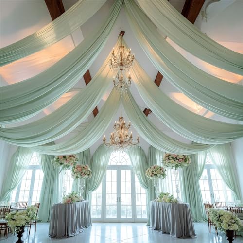 Surwin Tenture Mariage Plafond Rideaux de Plafond Tenture Mariage Plafond de Decoration Mariage Mousseline de Soie Voilage Arche Mariage pour Mariage Toile de...