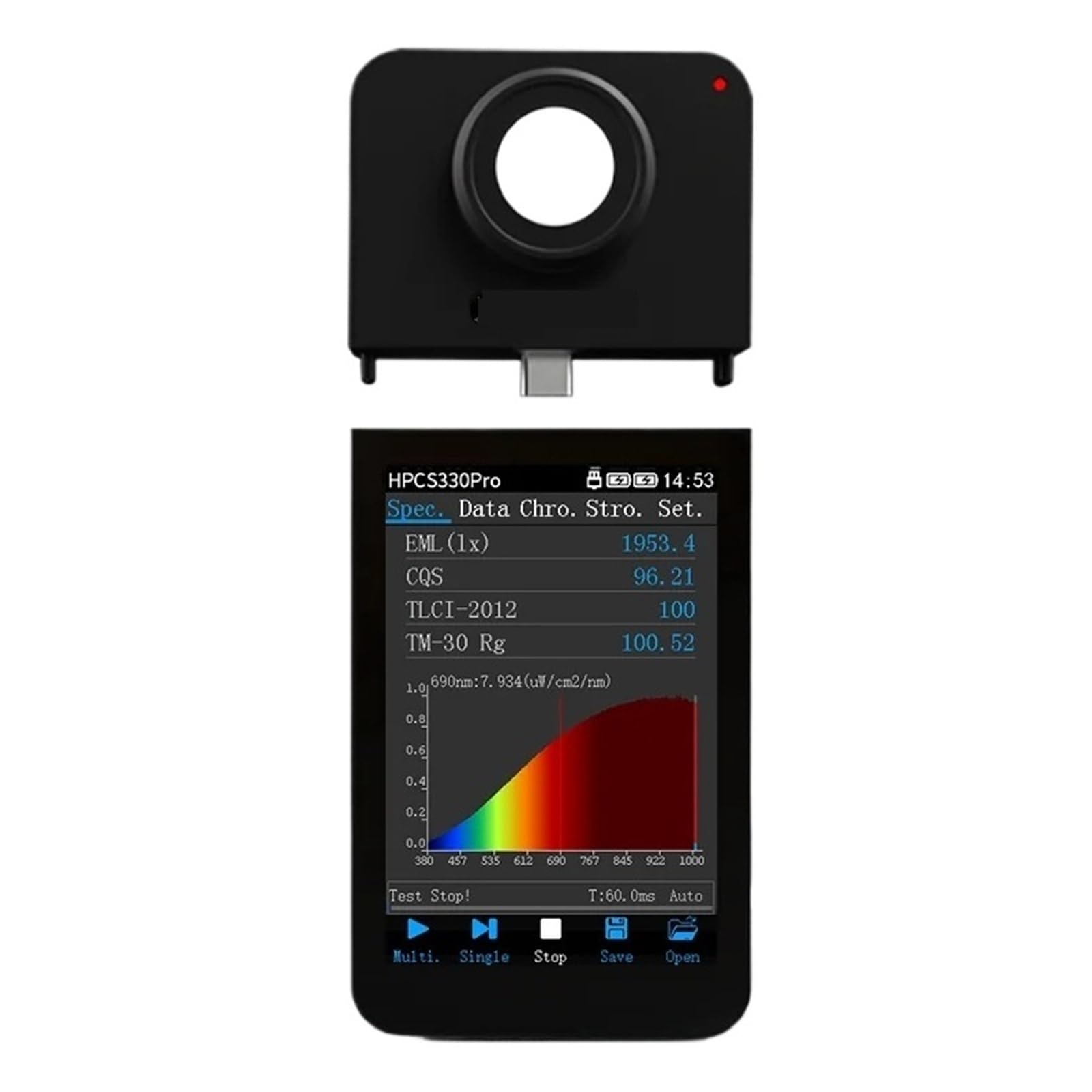 HPCS330Pro 380-1000nm Tester migotania światła Spektrometr Cct Cri Par Meter | Analizator widma światła MW/cm² CCT CRI