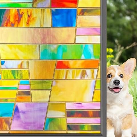 3D Stained Glass Window Film Etched Glass Door Film Ancient Egypt Decorative 3D Stereo Window Cling Tints Sticker No Glue Anti UV for Home and Office,23.6x35.4 inches Cover