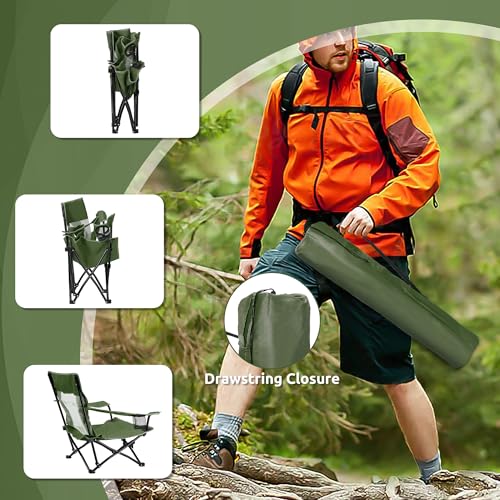 Image of HaSteeL Folding Beach Chair Set of 2, Foldable Green Camping Chairs for Outside, Low Beach Chair Portable for Adults Fishing, Picnic, Outdoor BBQ, Travel, Sports, Cup Holder & Storage Bag