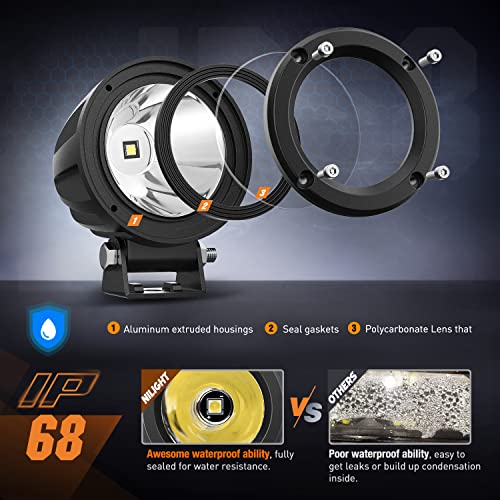 Nilight W1110 Motorcycle Led Pods 2Pcs 3Inch Spot Round Led Offroad Fog Light 1065Lm Built-In Emc Driving Lights Auxiliary Light thumb #2