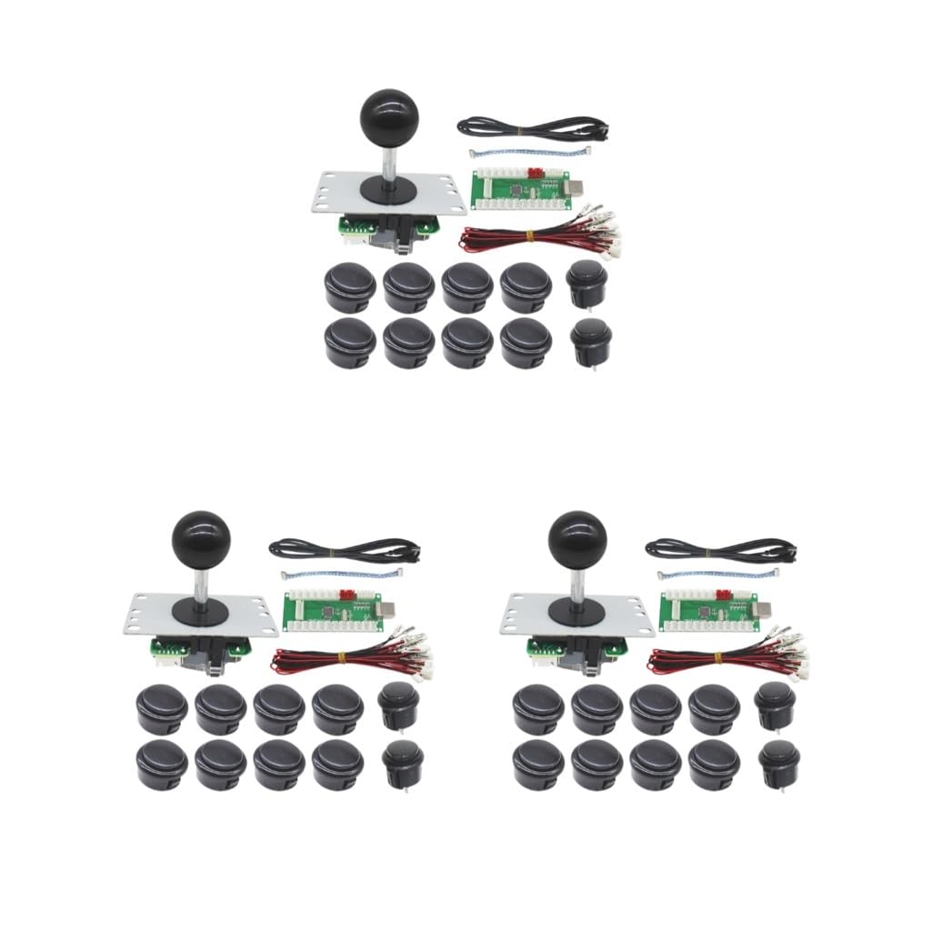 Juego de 3 botones de juego de palanca de mando de arcade con pieza reemplazada, multicolor, accesorios mejorados, artesanía, palos de lucha, color negro