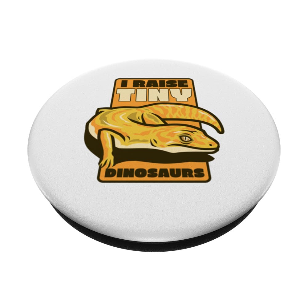 I Raise Tiny Dinosaurs Gekkota Crested Lizard Leopard Gecko PopSockets Swappable PopGrip, Black - Image 2