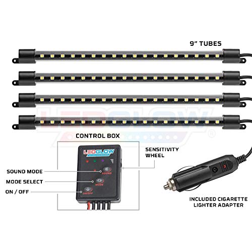 Ledglow 4Pc Blue Led Interior Footwell Underdash Neon Lighting Kit For Cars & Trucks - 7 Unique Patterns - Music Mode - 8 Brightness Levels - Auto Illumination - Includes Cigarette Power Adapter #TOP1