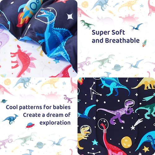 Image of lasoftan Toddler Bedding Set, Toddler Bed Comforter Sets for Girls, Toddler Bed Set, Space Dinosaur Printed