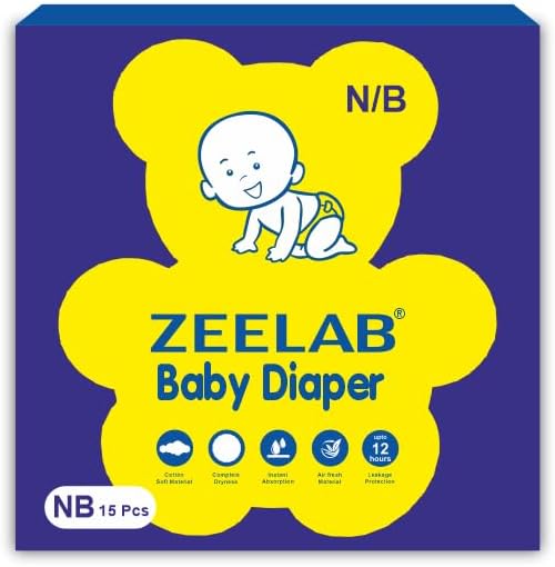 Zeelab Baby Diaper (Pack of 15) | Tape Style Diaper For New Born Baby (Big Pack) (New Born)