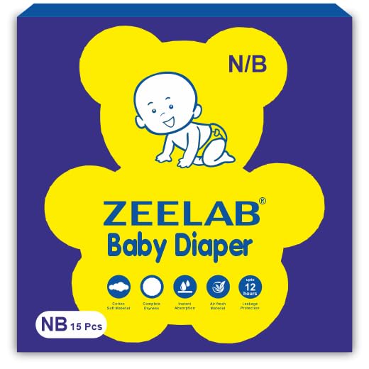 Zeelab Baby Diaper (Pack of 15) | Tape Style Diaper For New Born Baby (Big Pack) (New Born)