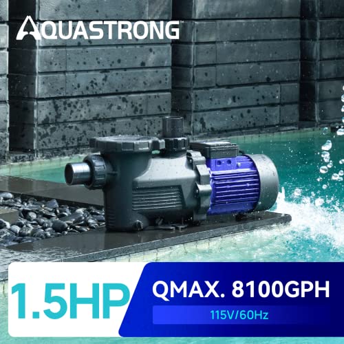 Image of Aquastrong 1.5HP In /Above Ground Pool Pump, Single Speed, 115V, 8100GPH, High Flow, Powerful Self Primming Swimming Pool Pumps with Filter