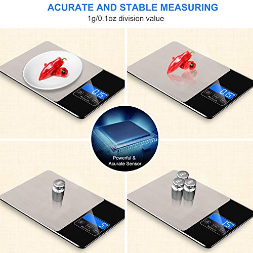 Food Scale, Rcruvvh 33Lb/15Kg Kitchen Scale With 1G/0.1Oz Precision, 9.8X6.6In Large Digital Food Scale With Combined Stainless Steel And Tempered Glass, Good Waterproof For Cooking And Baking #TOP2