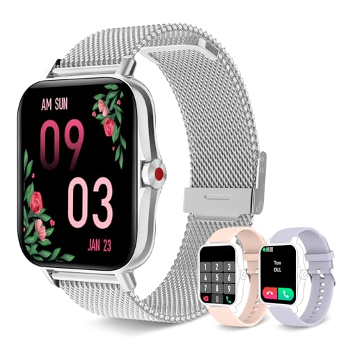 Iaret Smartwatch Donna Chiamata Bluetooth e Risposta Vivavoce, Smart Watch da SpO2 Cardiofrequenzimetro, Orologio Fitness 8 modalità Sport Notifiche Messaggi Whatsapp per Android/iOS Argento