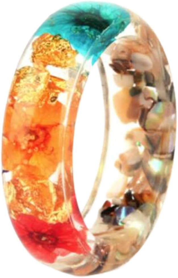 Jude Jewelers Acrylic Resin Dry Flower Candy Color Wedding Band Ring Size 9 - Lightweight Party Jewelry