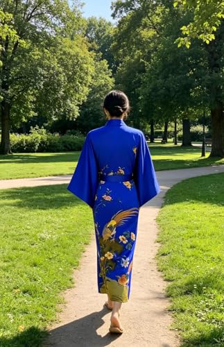 Image of Women's Classic 100% Silk Kimono Robe, Bathrobe-Printed Pattern