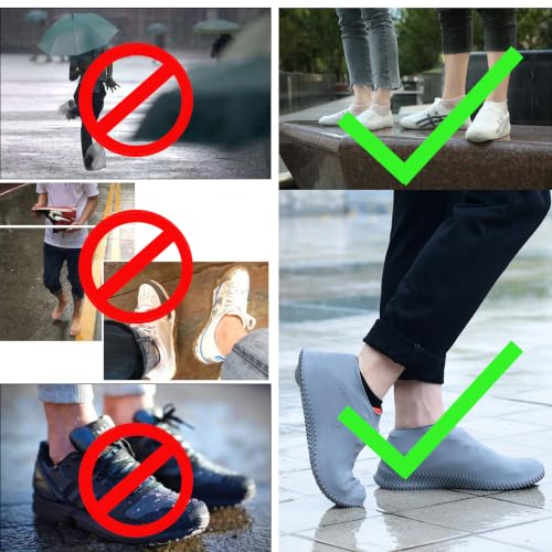 Cubiertas impermeables para zapatos de silicona, reutilizables y antideslizantes, para mujeres y hombres, color negro, talla M (US 5-8) miniatura 3