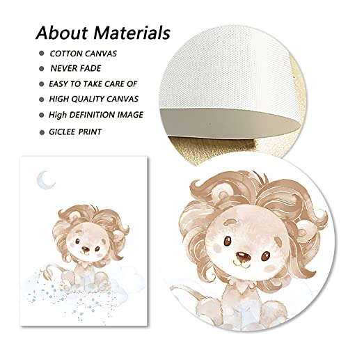Cartoon Animal Canvas Wall Art Nursery Art Wall Decor Moon And Star Painting Cute Animal Pictures For Wall Cute Lion Elephant Painting Baby Animal Posters And Prints For Kids Room 12X16Inch Unframed #TOP4