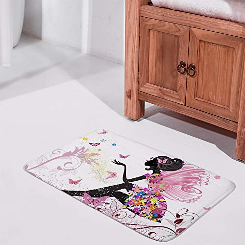 Tapis de bain lavable en machine microfibre polaire motif papillons