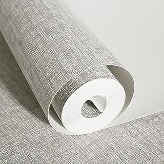 Anttyscar Light Grey Thick Linen Textured Fabric Effect Wallpaper, Mix Plain Wallpaper Roll, Hessian Wallpapers, Minimalist Feature Decoration for Living Room Bedroom Hallway