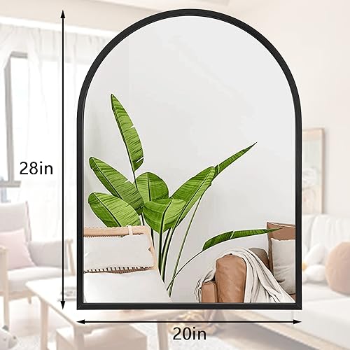 Image of Arch Wall Mirror 28 inchx20 inch Large Black Bathroom Mirror Metal Frame Mirrors for Wall, Decoration Vanity Bedroom Entryway Living Room