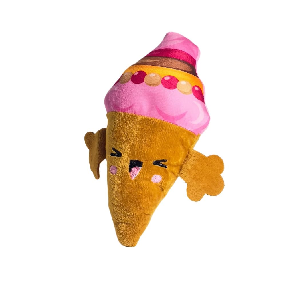 DAFORERAL Plush Dog Toy Ice Cream Cone Shape 8.7x6.9x2.2in, Squeaky Chew Toy With Short Plush And PP Cotton Filling For Interactive Play And Boredom Relief (Pink)