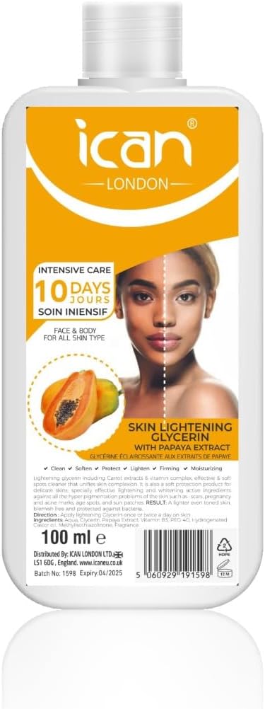 ican London Papaya Extract Skin Lightening Glycerine 100ml