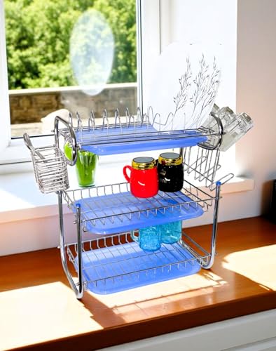 Image of AMOL Stainless Steel Kitchen Dish Rack | Rust-Resistant Utensil Stand with Glass & Spoon Holder | Wall Mountable Modular Kitchen Organizer (Made in India) (Height- 20 Inches)