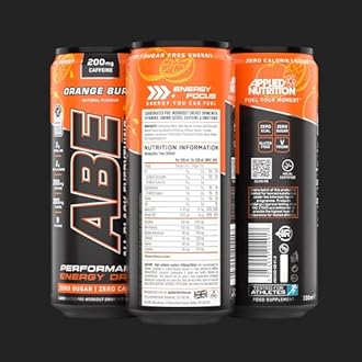 Applied Nutrition ABE Pre Workout Cans - All Black Everything Energy + Performance Drink, ABE Carbonated Beverage Sugar Free with Caffeine (Pack of 12 Cans x 330ml) (Orange Burst)