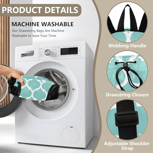 Teal Moroccan Drawstring Gym Backpack for Men Women Pull String Sports Swim Bag with Mesh Pocket & Adjustable Strap Outdoor Casual Portable Bag for Outdoor Travel Swimming4