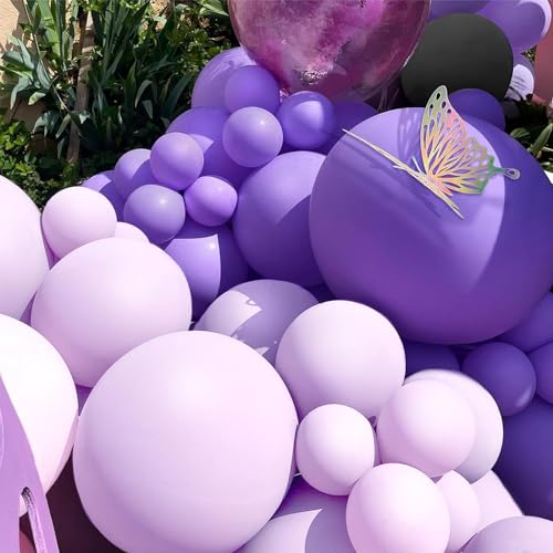 Image of Purple Black Balloon Arch Kit 63 Pcs, Purple & Black Balloons Garland Kit for Birthday Decoration, Wedding, Anniversary, Baby Shower, Valentine & Welcome Party Supplies