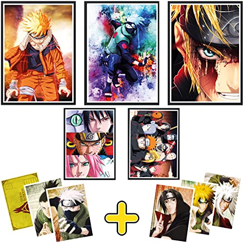 Póster de Naruto para decoración de pared - Juego de 5 pósters de anime Naruto y 5 postales:...