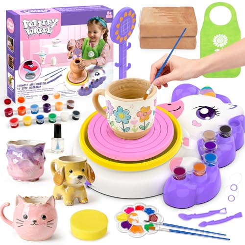 Pottery Wheel for Kids Arts and Crafts for Kids Ages 8-12 Complete Pottery Painting Craft Kit with Clay Art Supplies for Kids Toys Girls Birthday Christmas Gift for 6 7 8 9 10 11 12+ Purple