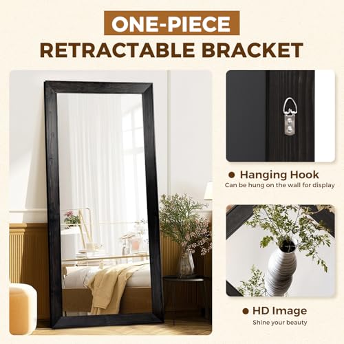Image of 71x32in Full Length Mirror, Rustic Black Beveled Wood Frame