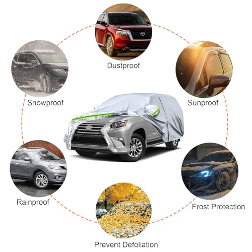 Image of Waterproof Car Covers Replace for 2003-2025 Lexus GX 460 470, 6 Layers Silver All Weather Custom-fit Car Cover with Zipper Door & Windproof Bands for Snow Rain Dust Hail Protection