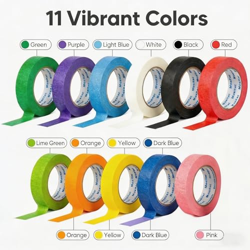 Image of Colored Masking Tape -Vibrant Rainbow Color Teacher Craft Tape, Painter's Tape, Great for Art, Lab,DIY Projects, Labeling & Classroom Decorations (11, Multi-Color, 0.94 Inch x 60yds)