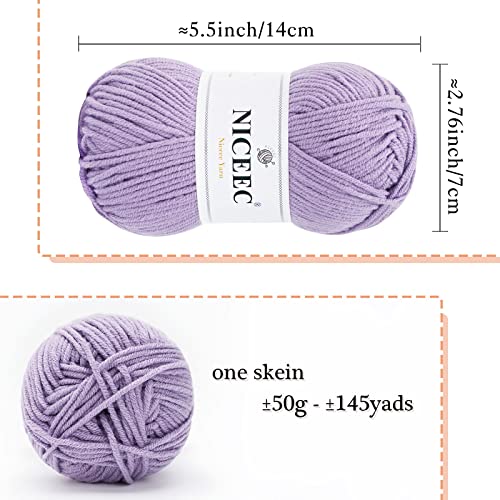 Image of NICEEC 300g Soft Assorted Colors Yarn - Sport Weight,100% Acrylic, 4 Ply, Bonbons Yarn for Crochet & Knit, DIY Project Starter Kit for Kids or Adults(Total 870yds) - Light Purple