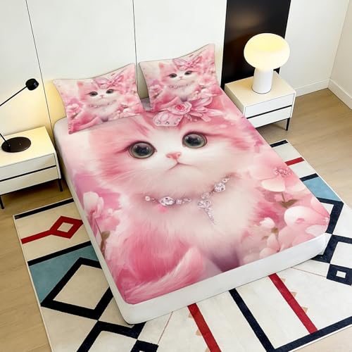 Drap-housse chat rose microfibre housse matelas lit 200x200cm - 6