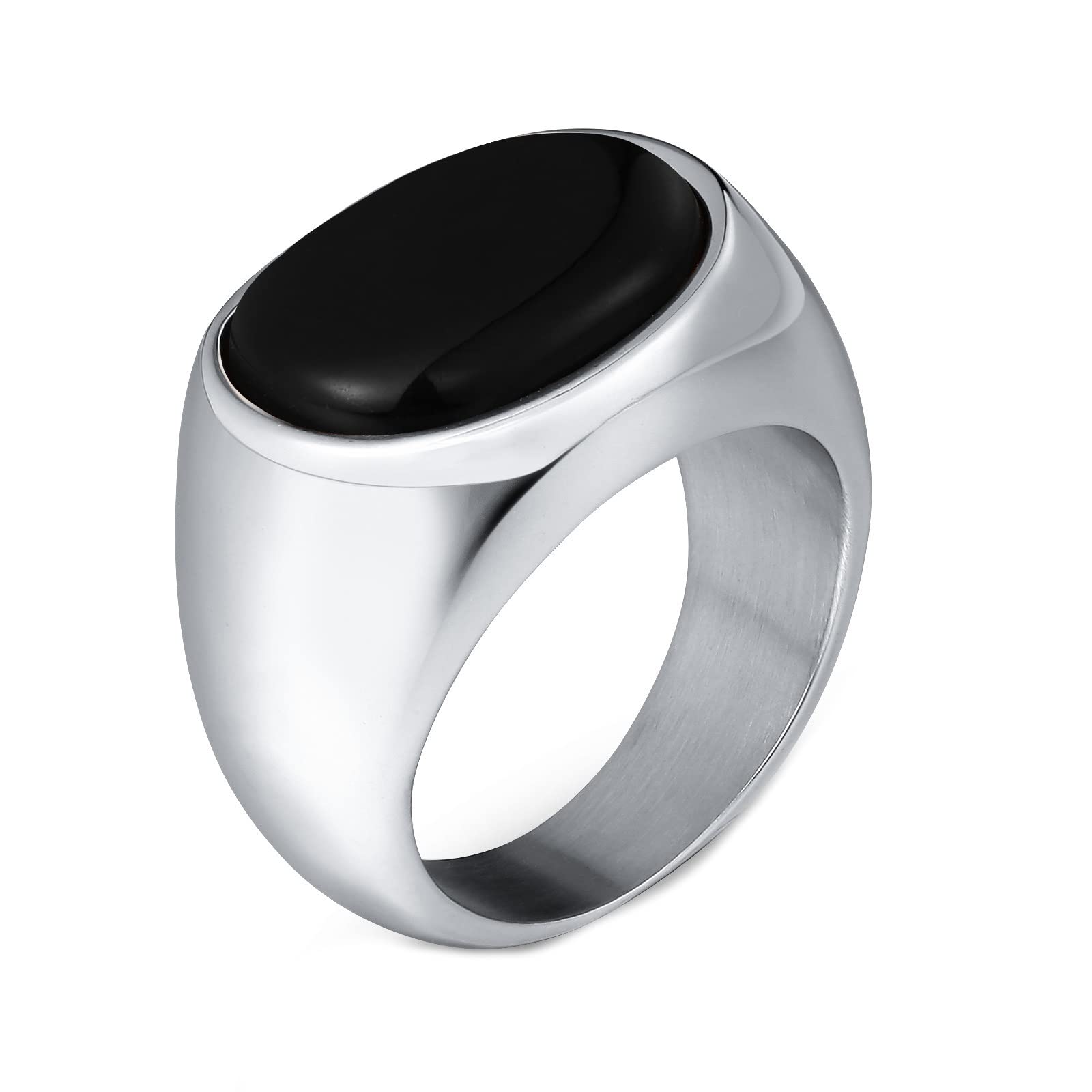 Anello Acciaio Amicizia Anelli Uomo Semplici Anello con Sigillo con Pietra Ovale Anello in Acciaio Nero/Marrone Taglia 15 to 30