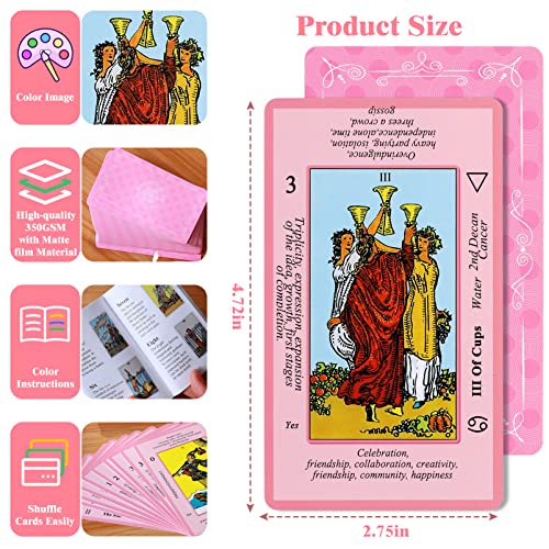 image for Myripoly Pink Tarot Cards Deck Set for Beginners with Meanings On Them